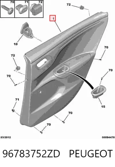 Guarnecido interior de puerta trasera izquierda PEUGEOT 96783752ZD
