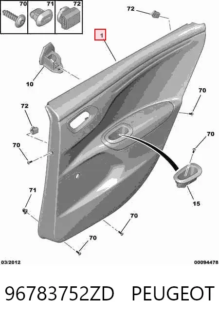 Guarnecido interior de puerta trasera izquierda 96783752ZD Peugeot/Citroen