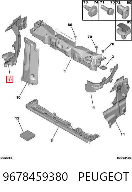 Deflector de aire del radiador izquierdo 9678459380 Peugeot/Citroen