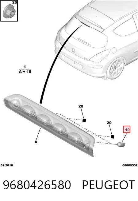 Tercera luz de freno 9680426580 Peugeot/Citroen