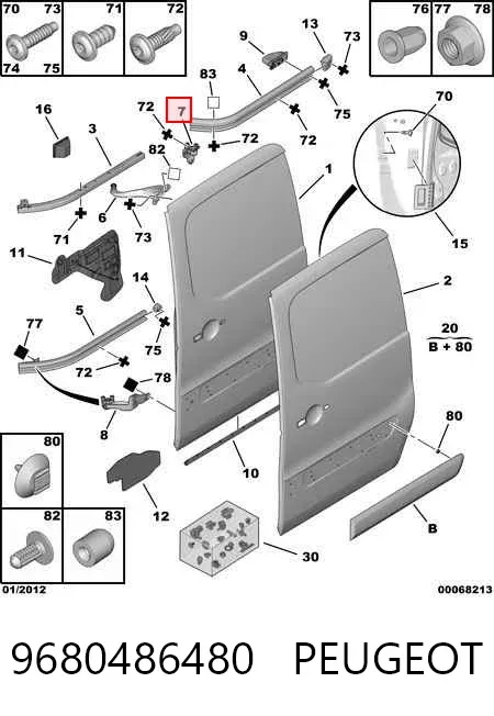 Rodillo central derecho de puerta corrediza 9680486480 Peugeot/Citroen