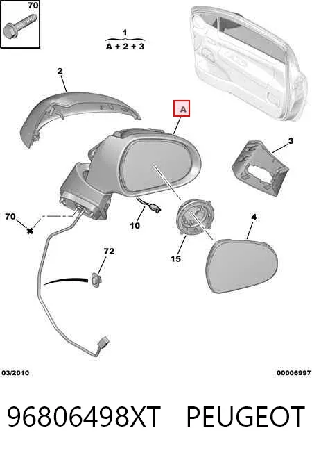 Espejo de retrovisor izquierdo 96806498XT Peugeot/Citroen