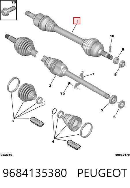 Semieje delantero izquierdo 9684135380 Peugeot/Citroen