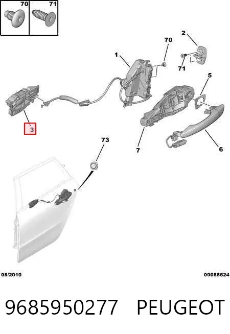 Manija interior derecha delantera/trasera de puerta 9685950277 Peugeot/Citroen