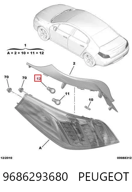 Piloto trasero derecho 9686293680 Peugeot/Citroen