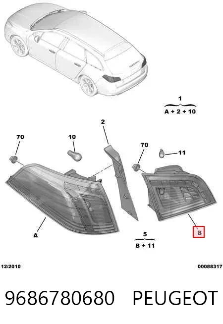 Piloto trasero interior derecho 9686780680 Peugeot/Citroen