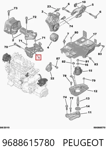 Soporte derecho del motor 9688615780 Peugeot/Citroen