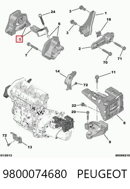 Soporte de motor derecho 9800074680 Peugeot/Citroen
