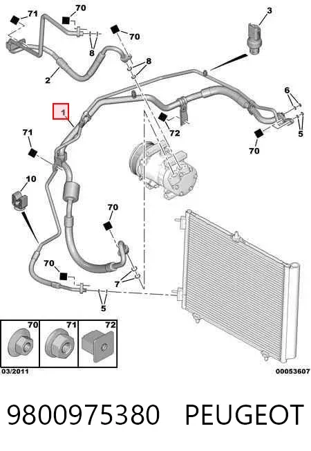 Manguera de aire acondicionado de compresor al condensador 9800975380 Peugeot/Citroen