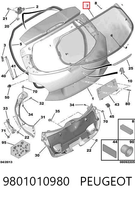 Cristal de el maletero, 3/5 puertas traseras (trastes) 9801010980 Peugeot/Citroen