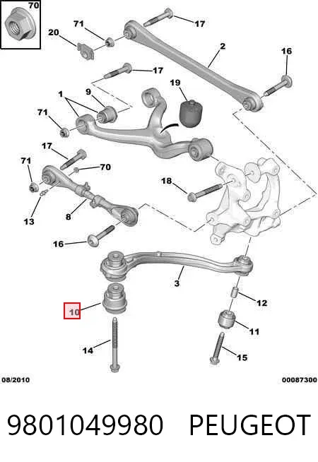 Buje del brazo longitudinal inferior trasero 9801049980 Peugeot/Citroen