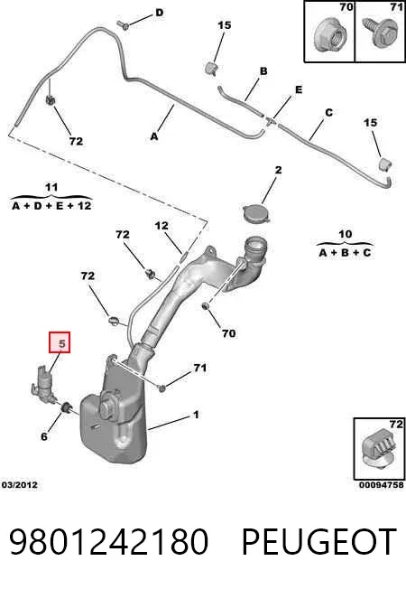 Bomba de agua limpiaparabrisas, delantera 9801242180 Peugeot/Citroen