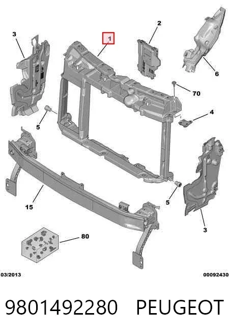 Soporte de radiador 9801492280 Peugeot/Citroen