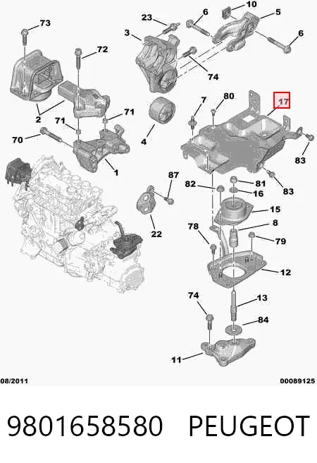 Soporte de la caja de cambios 9801658580 Peugeot/Citroen