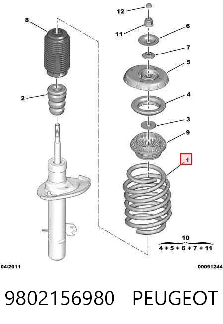 Muelle delantero 9802156980 Peugeot/Citroen