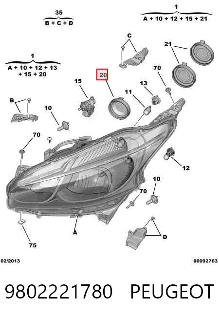 Faro derecho 9802221780 Peugeot/Citroen
