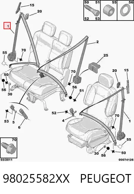 Cinturón de seguridad delantero izquierdo 98025582XX Peugeot/Citroen