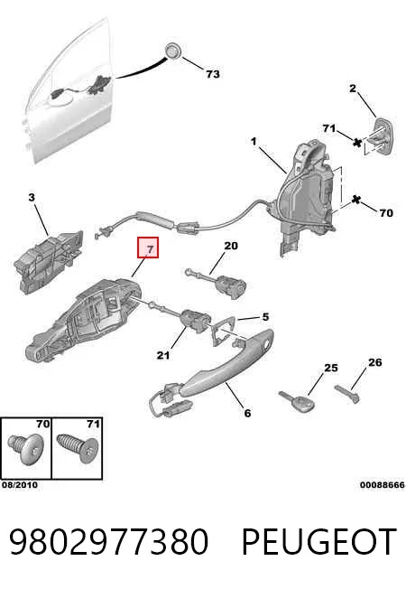 Soporte de manija exterior de puerta trasera izquierda 9802977380 Peugeot/Citroen