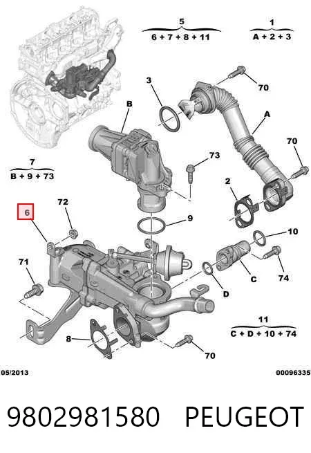 Enfriador de recirculación de gases de escape EGR 9802981580 Peugeot/Citroen
