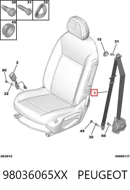 Cinturón de seguridad delantero izquierdo 98036065XX Peugeot/Citroen