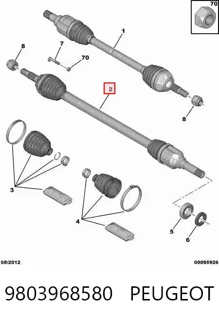 Semieje delantero derecho 9803968580 Peugeot/Citroen