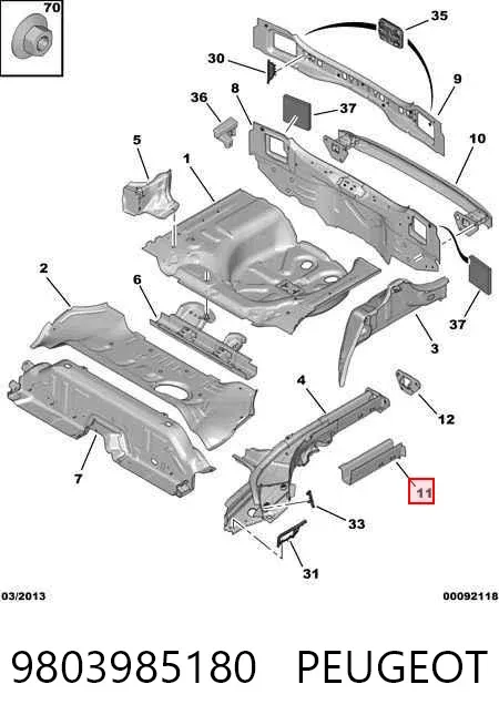 Larguero trasero izquierdo del bastidor 9803985180 Peugeot/Citroen