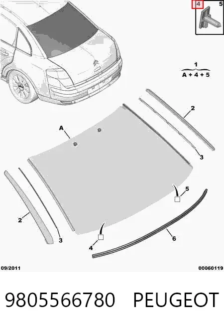 Luna trasera 9805566780 Peugeot/Citroen