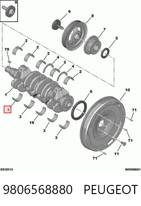 Juego de cojinetes de cigüeñal, estándar, STD 9806568880 Peugeot/Citroen