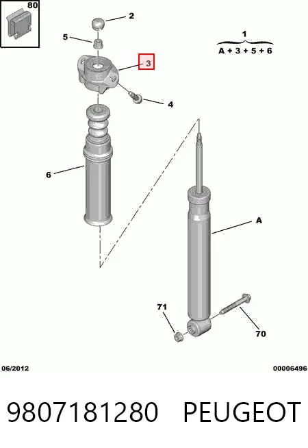 Amortiguador trasero 9807181280 Peugeot/Citroen