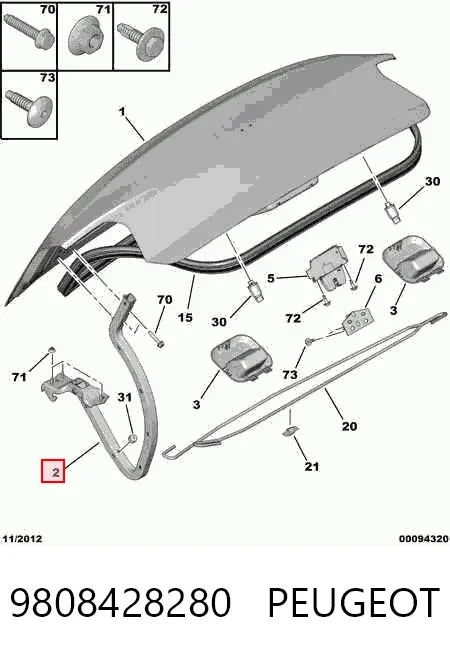 Bisagra de la tapa del maletero 9808428280 Peugeot/Citroen