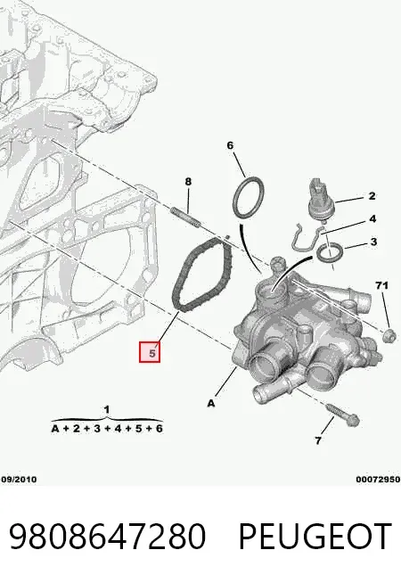 Caja de termostato 9808647280 Peugeot/Citroen