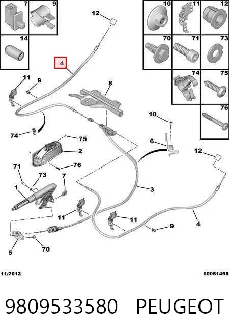 Cable de freno de mano trasero derecho/izquierdo 9809533580 Peugeot/Citroen