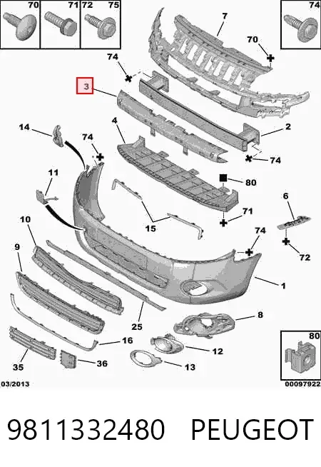Absorbedor del parachoques delantero 9811332480 Peugeot/Citroen