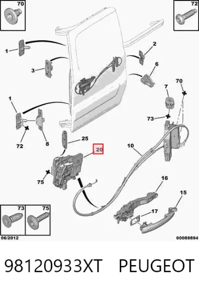 Manija interior derecha de puerta corrediza PEUGEOT 98120933XT