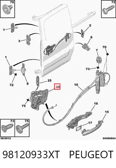 Manija interior derecha de puerta corrediza 98120933XT Peugeot/Citroen