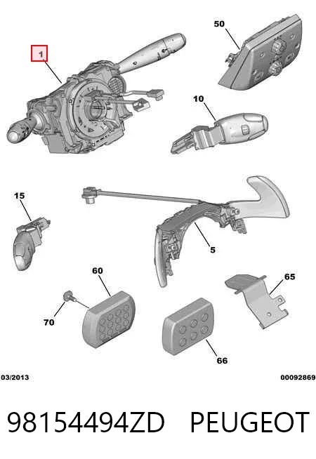 Conmutador derecho de la columna de dirección 98154494ZD Peugeot/Citroen