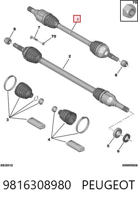 Semieje delantero izquierdo 9816308980 Peugeot/Citroen