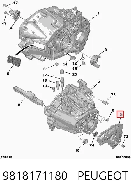 Tapa trasera de la caja de cambios 9818171180 Peugeot/Citroen