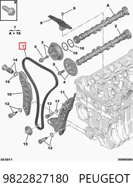 Kit de cadena de distribución 9822827180 Peugeot/Citroen