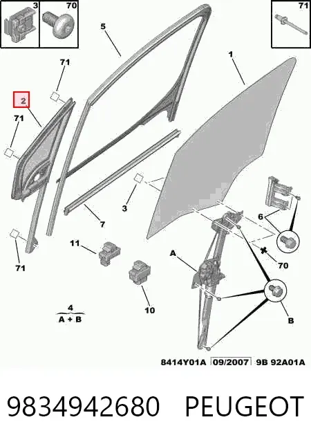 Cristal de ventanilla fija de puerta delantera derecha 9834942680 Peugeot/Citroen