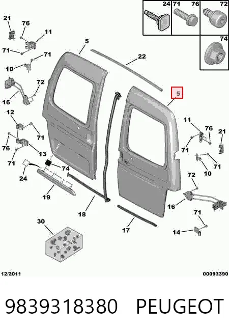 Puerta trasera derecha batiente de furgoneta 9839318380 Peugeot/Citroen