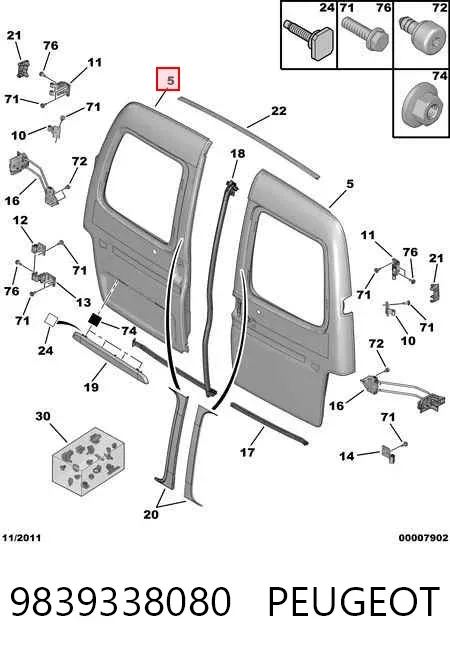 Puerta trasera izquierda de furgón de doble hoja 9839338080 Peugeot/Citroen