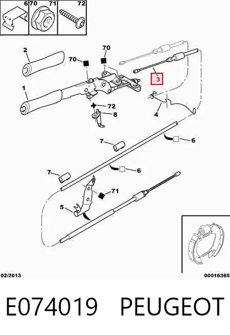 Cable de freno de mano trasero derecho E074019 Peugeot/Citroen