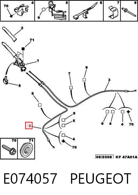 Cable de freno de mano trasero derecho/izquierdo E074057 Peugeot/Citroen
