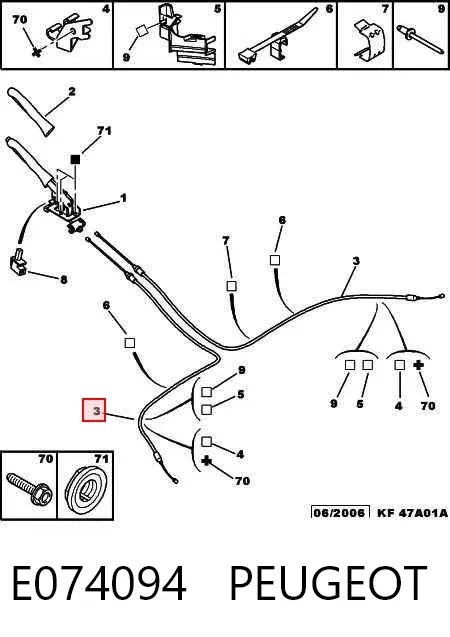 Cable de freno de mano trasero derecho/izquierdo E074094 Peugeot/Citroen