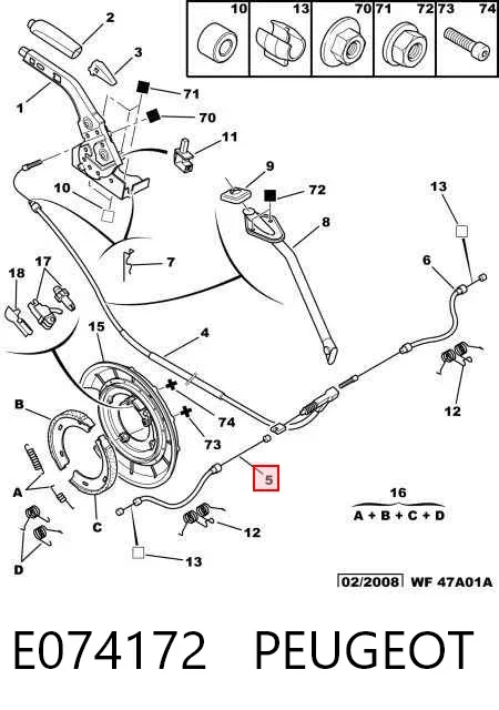 Cable de freno de mano trasero izquierdo E074172 Peugeot/Citroen