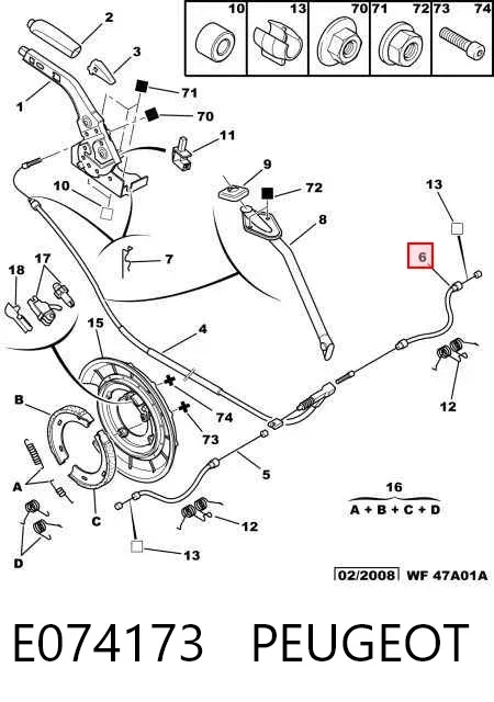 Cable de freno de mano trasero derecho E074173 Peugeot/Citroen