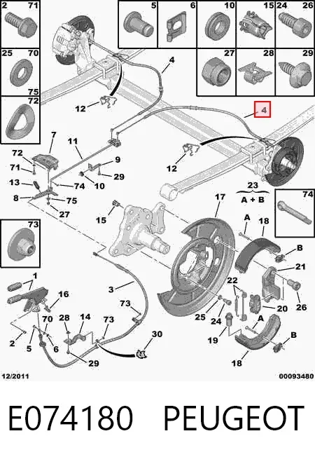 Cable de freno de mano trasero derecho/izquierdo E074180 Peugeot/Citroen