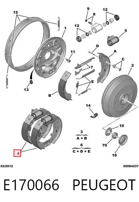 Kit de frenos de tambor, con cilindros, completo E170066 Peugeot/Citroen