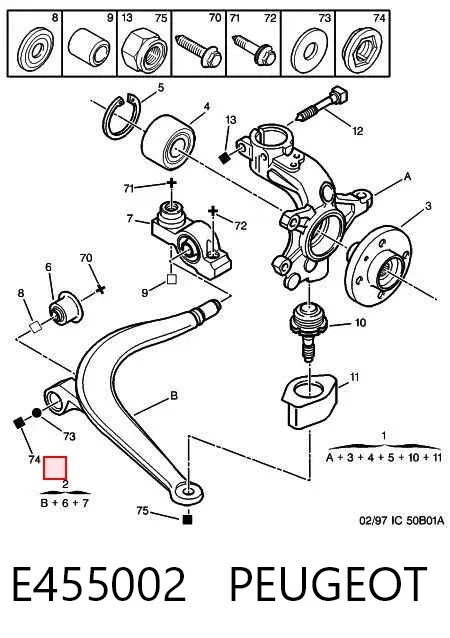 Brazo inferior derecho de la suspensión delantera E455002 Peugeot/Citroen